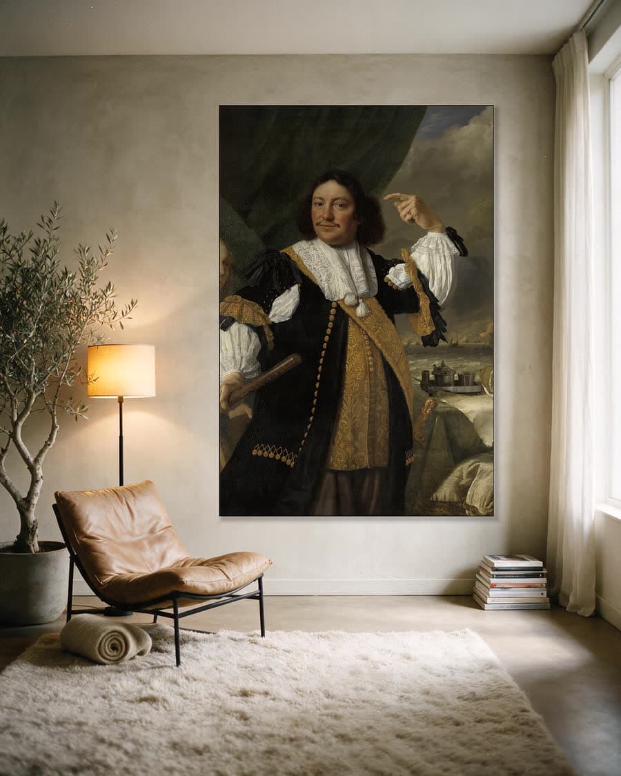 Aert van Nes, luitenant-admiraal in een aluminium frame aan dezelfde muur