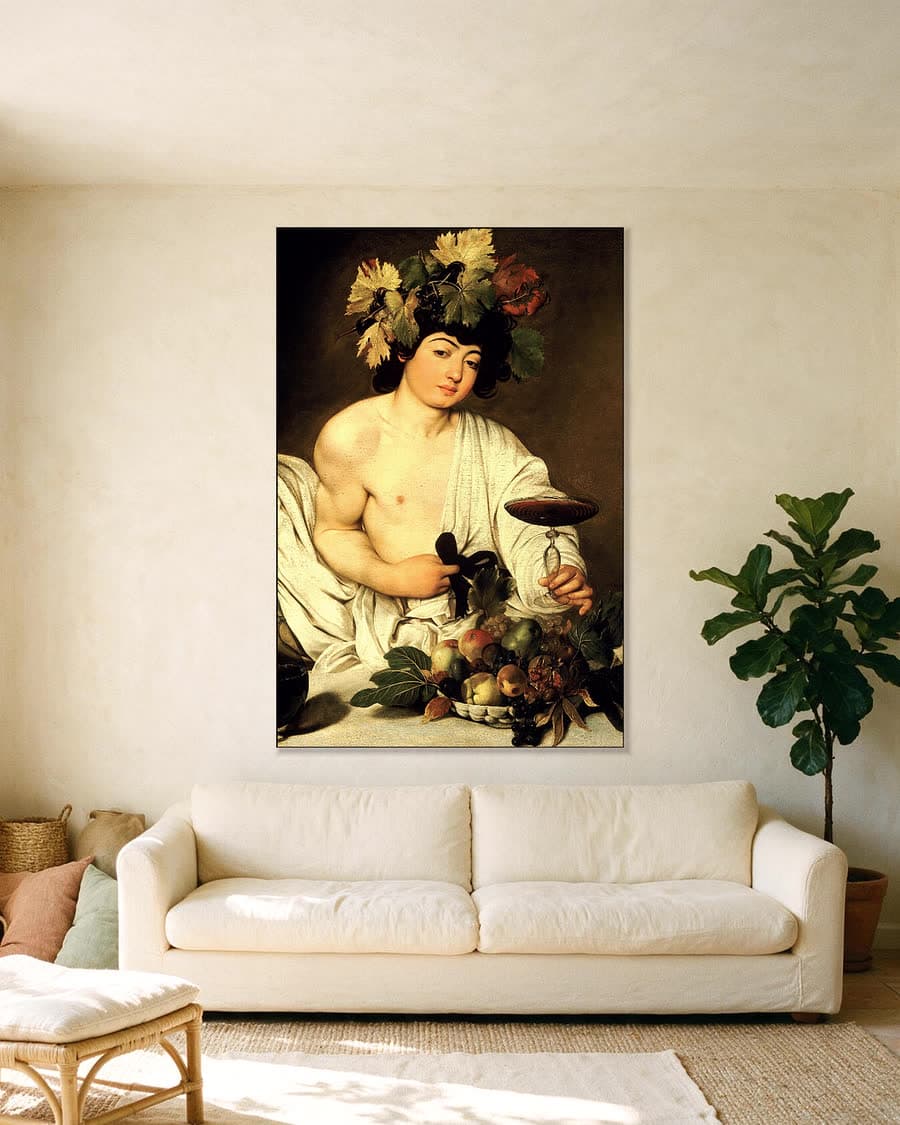 Bacchus in een aluminium frame aan dezelfde muur