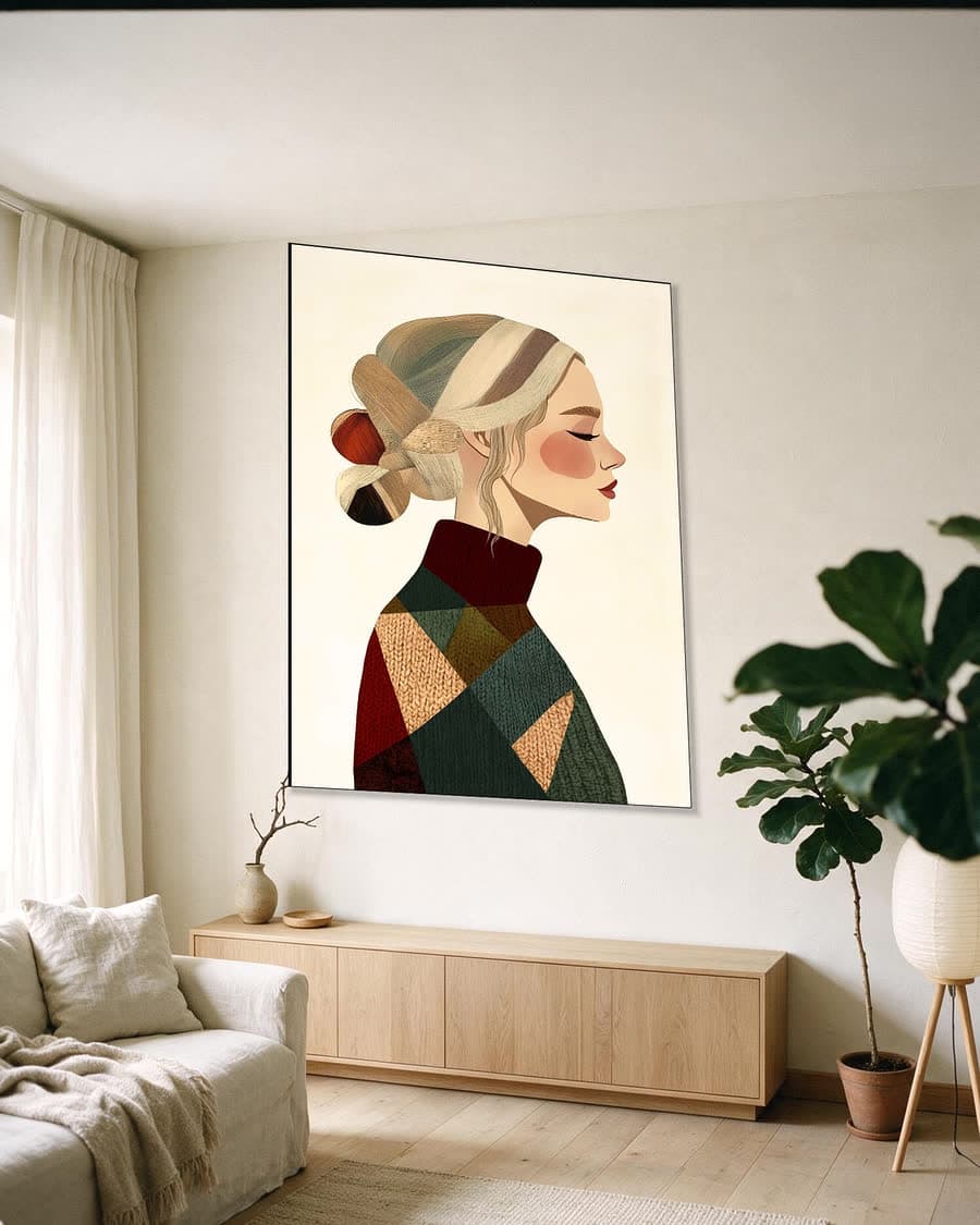 Wintertrui in een aluminium frame aan dezelfde muur