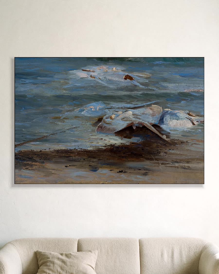 De dode robben in een aluminium frame aan dezelfde muur