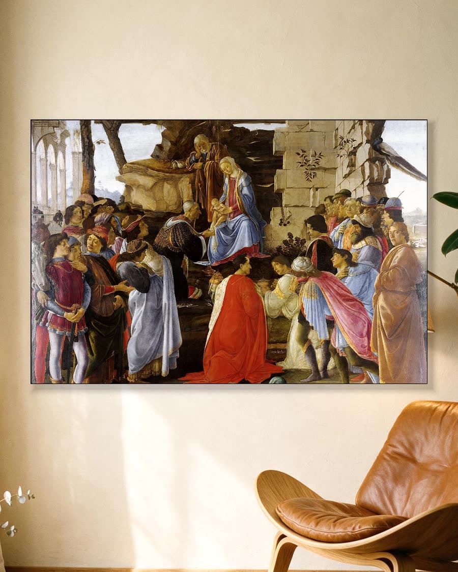 Aanbidding der wijzen in een aluminium frame aan dezelfde muur