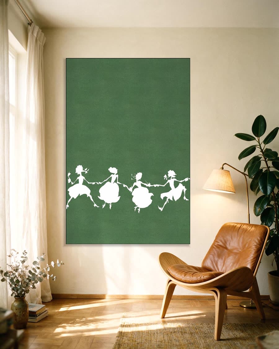 Dansende Vriendinnen in een aluminium frame aan dezelfde muur
