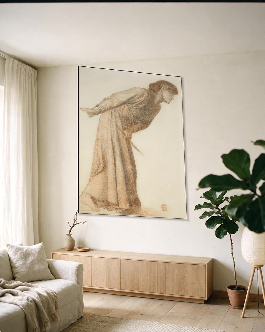Dantes droom op het moment van de dood van Beatrice, figuurstudie in een aluminium frame aan dezelfde muur