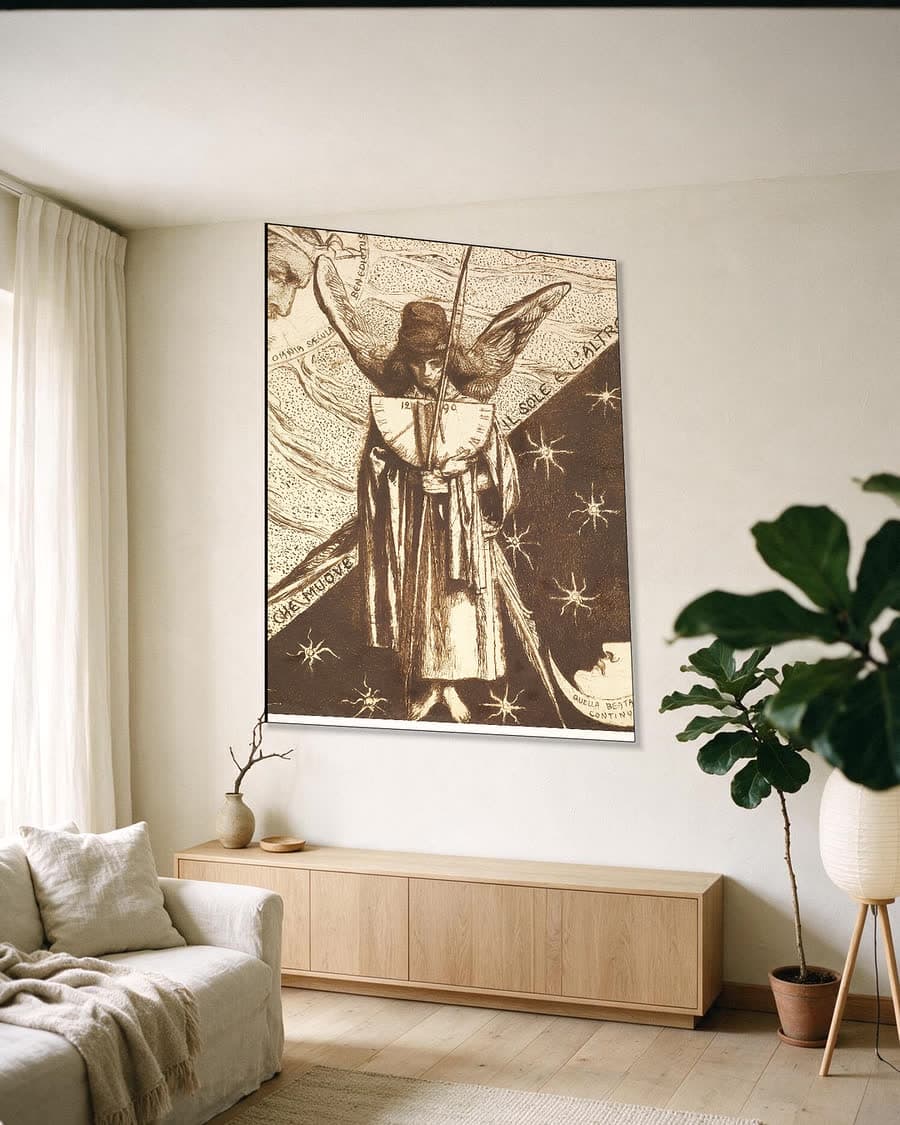 Dantis Amor, voltooide studie in een aluminium frame aan dezelfde muur