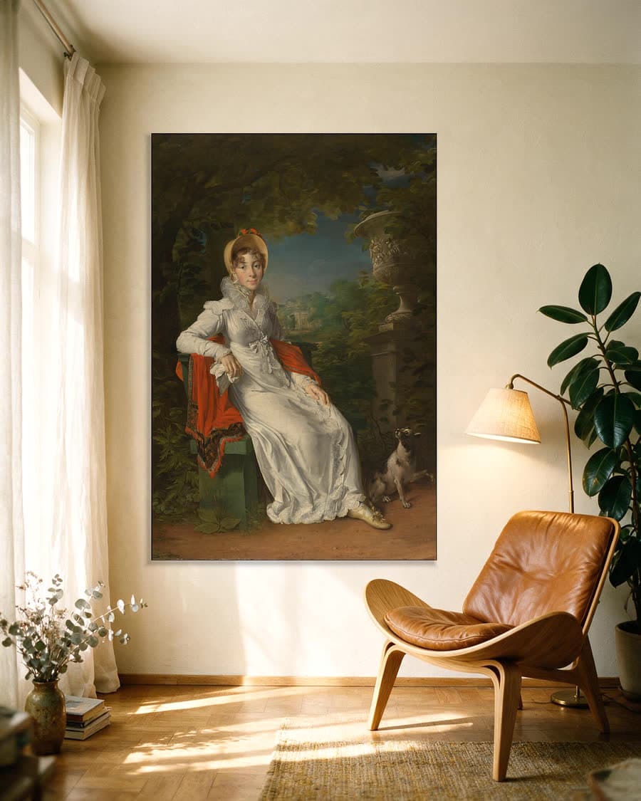 Carolina Ferdinanda Louisa van Sicilië (1798-1870). Echtgenote van Karel Ferdinand, hertog van Berry, in het park van Bagatelle in het Bois de Boulogne bij Parijs in een aluminium frame aan dezelfde muur