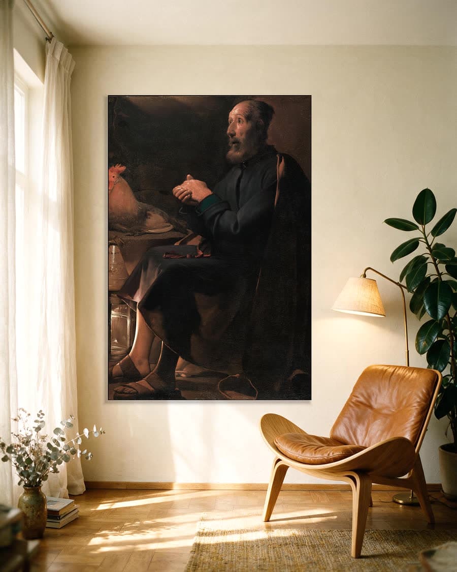 De boetvaardige Petrus in een aluminium frame aan dezelfde muur
