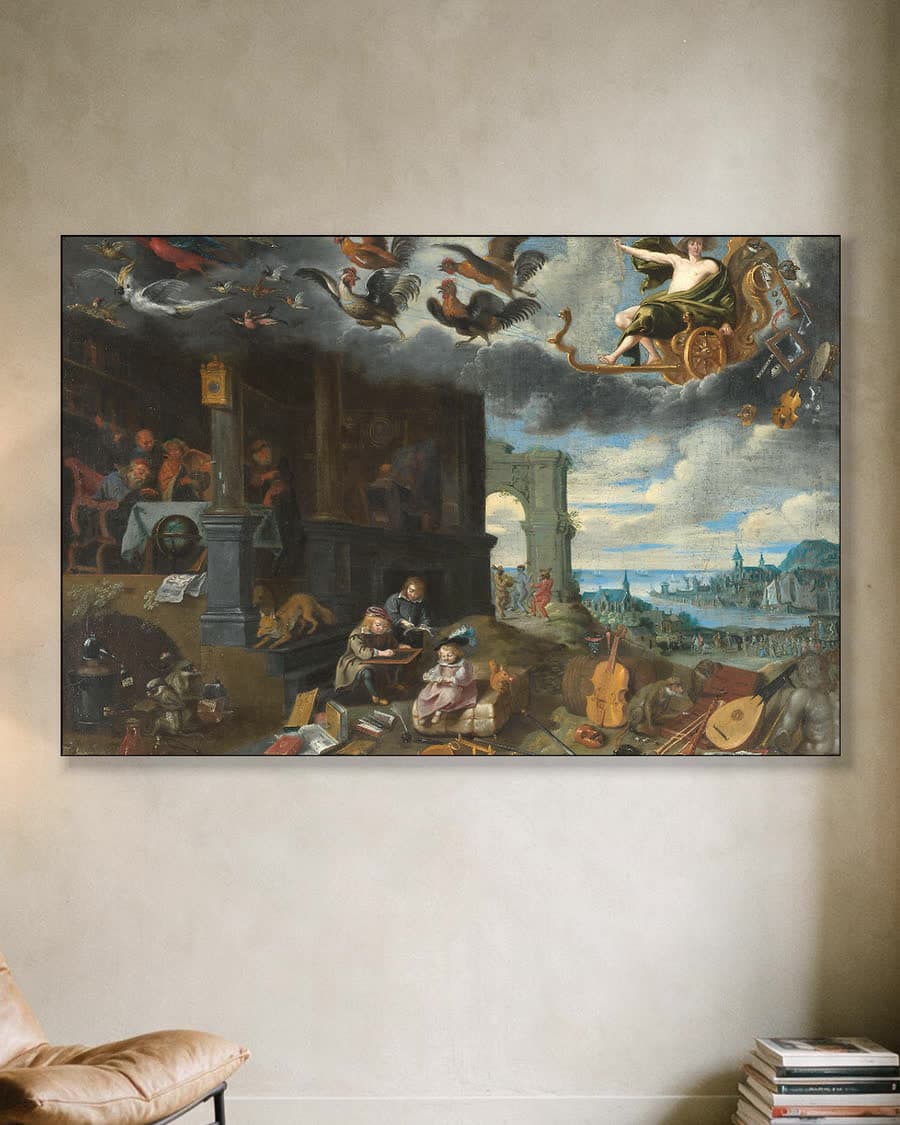 De kinderen van de planeet Mercurius in een aluminium frame aan dezelfde muur