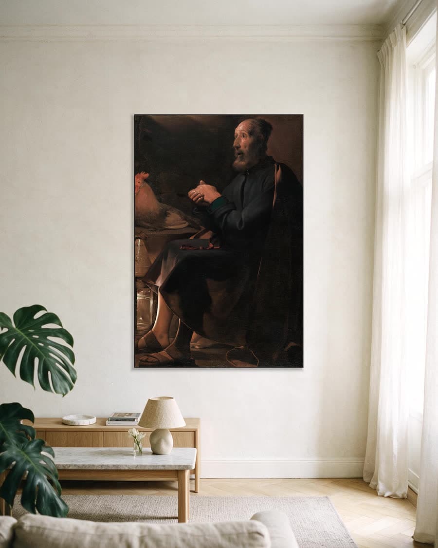 De boetvaardige Petrus in een aluminium frame aan dezelfde muur
