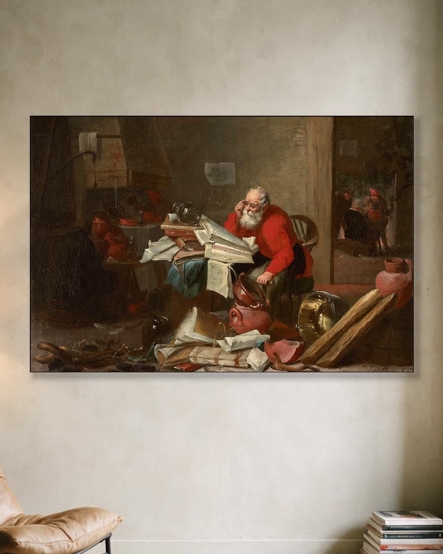 De alchemist in een aluminium frame aan dezelfde muur