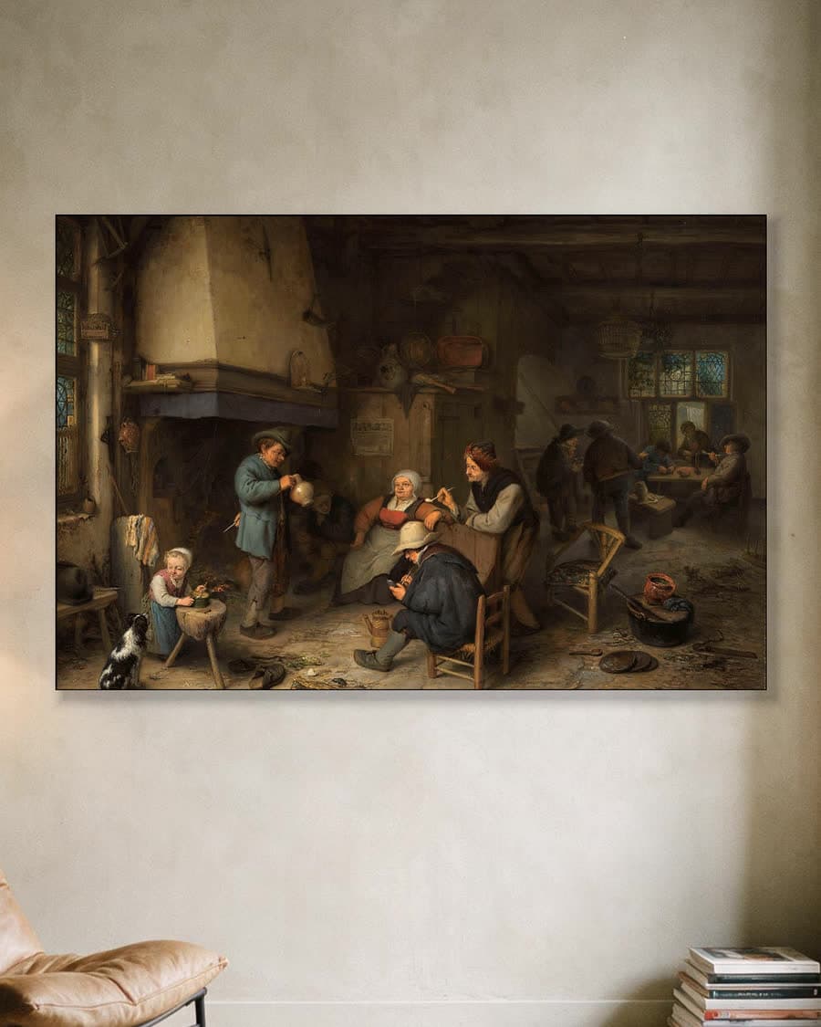 Het boerengezelschap binnenshuis in een aluminium frame aan dezelfde muur