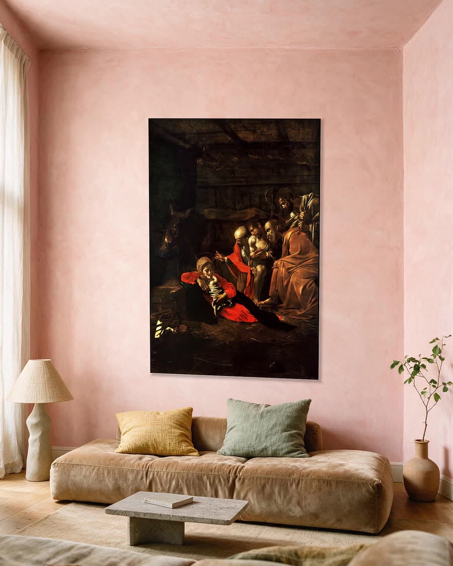 De aanbidding der herders in een aluminium frame aan dezelfde muur