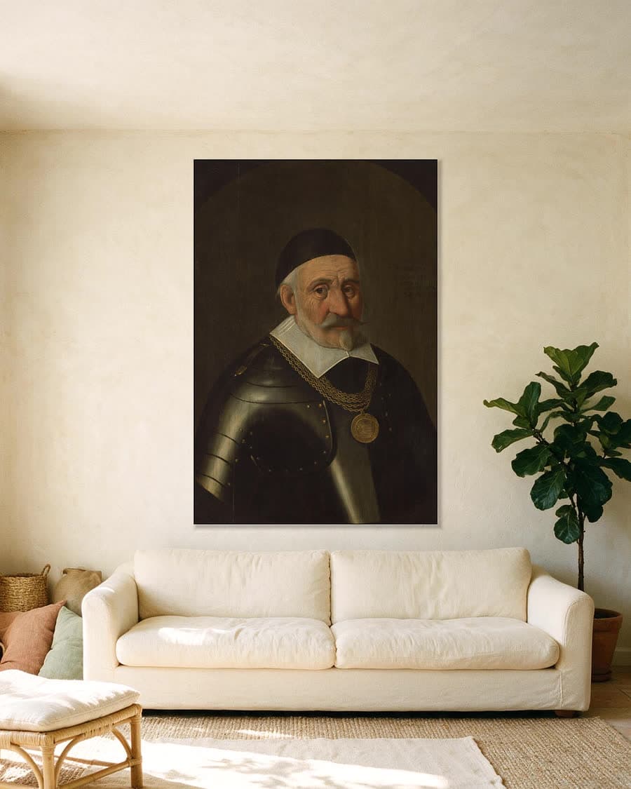 Charles de Héraugières (1556-1601), kapitein-commandant van Breda in een aluminium frame aan dezelfde muur