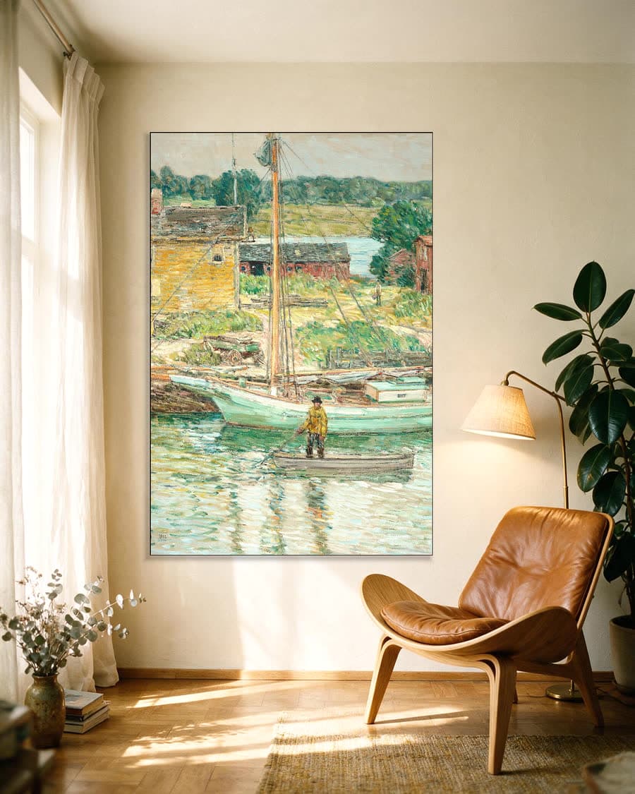 Oesterschuit, Cos Cob in een aluminium frame aan dezelfde muur