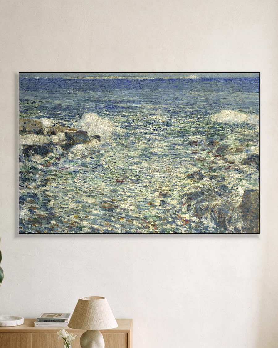 Branding, Isles of Shoals in een aluminium frame aan dezelfde muur