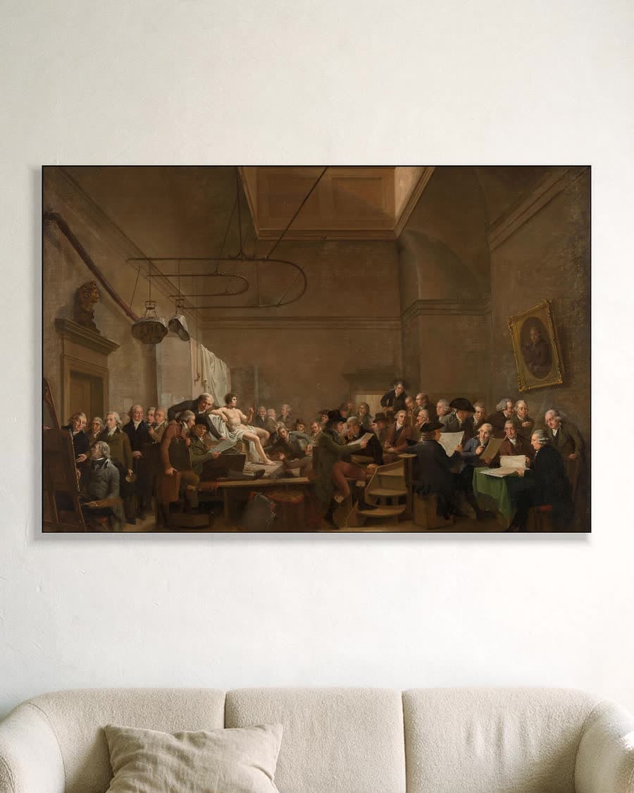De tekenzaal van de maatschappij Felix Meritis in Amsterdam in een aluminium frame aan dezelfde muur