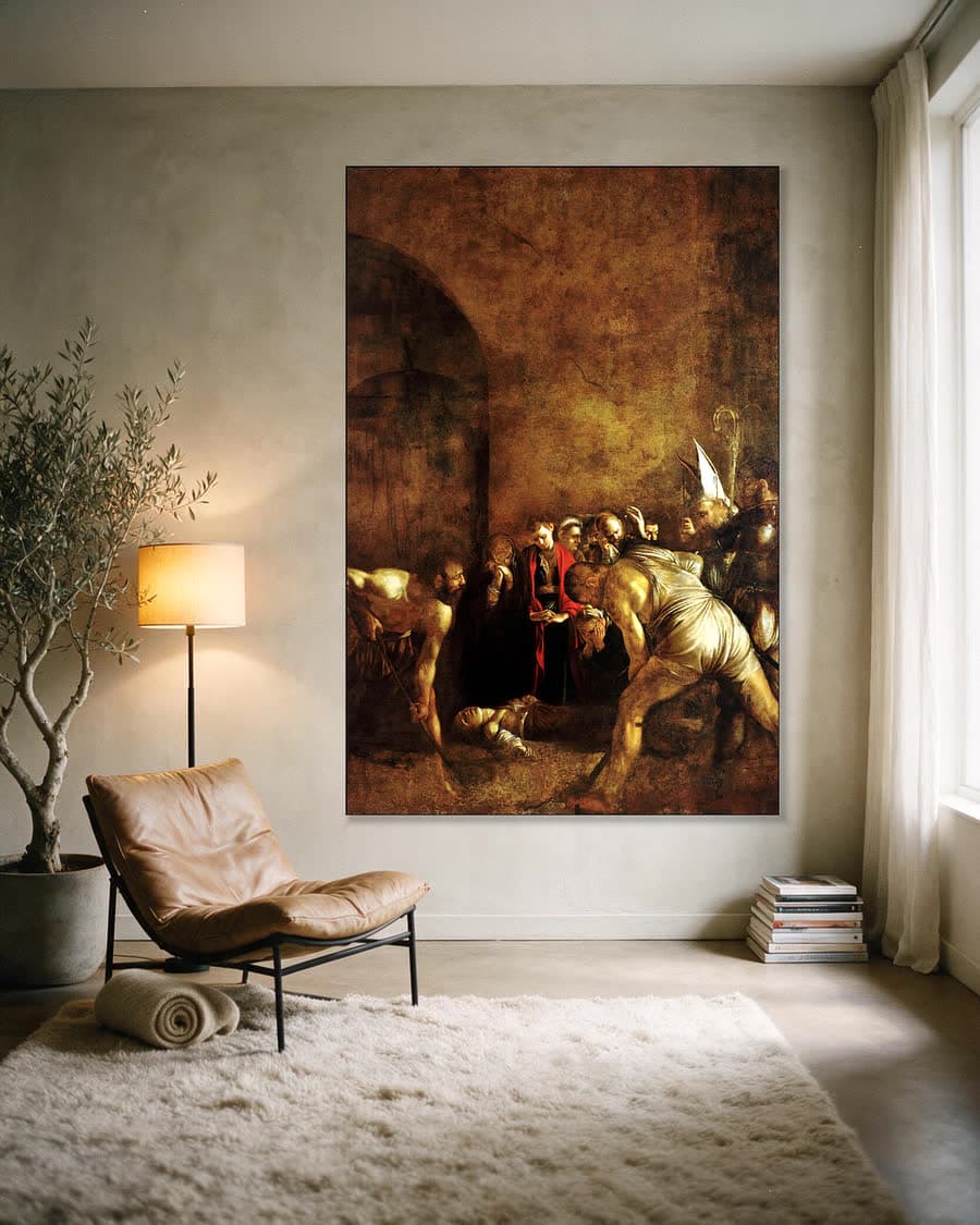 De begrafenis van de heilige Lucia in een aluminium frame aan dezelfde muur