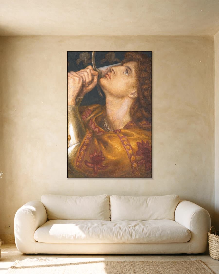 Jeanne d'Arc in een aluminium frame aan dezelfde muur