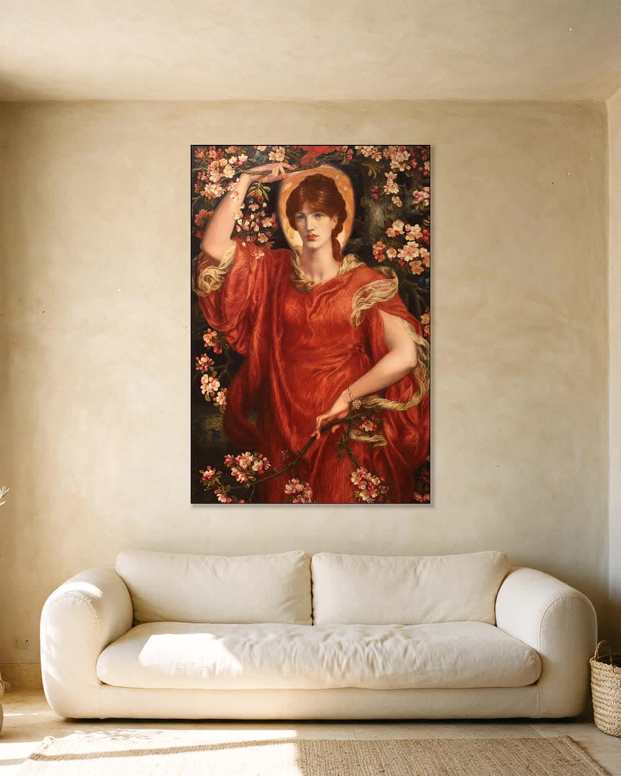 Een visioen van Fiammetta in een aluminium frame aan dezelfde muur