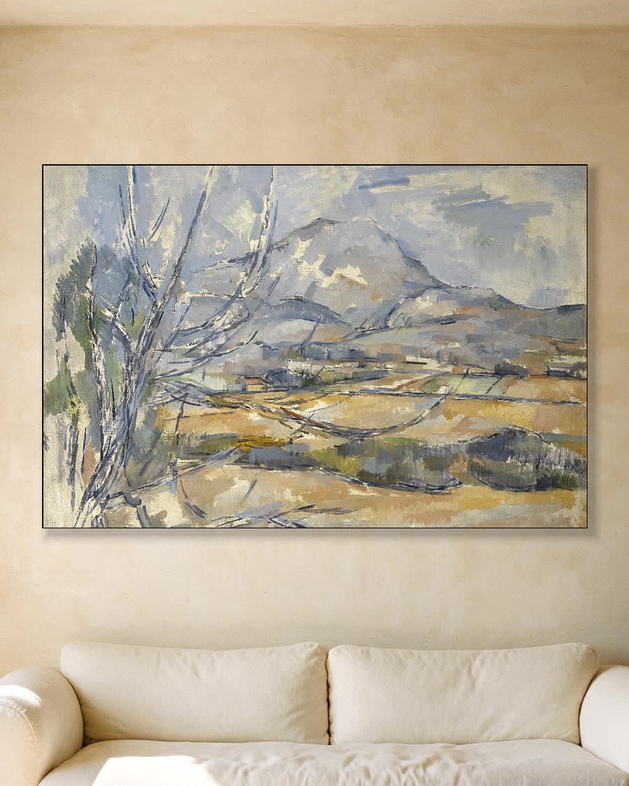 De berg Sainte-Victoire in een aluminium frame aan dezelfde muur
