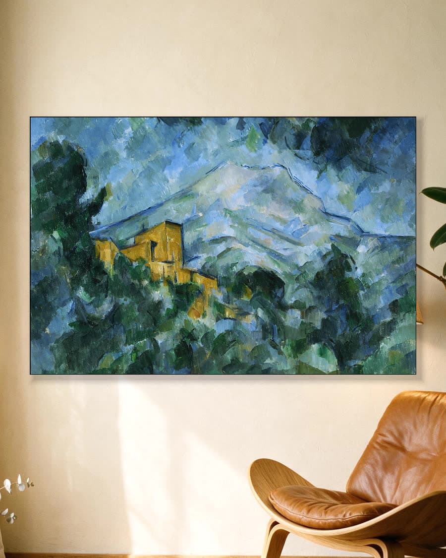 De berg Sainte-Victoire en Château Noir in een aluminium frame aan dezelfde muur