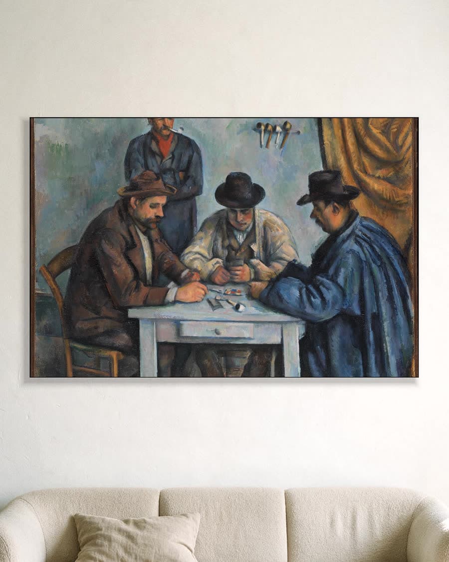 De kaartspelers in een aluminium frame aan dezelfde muur