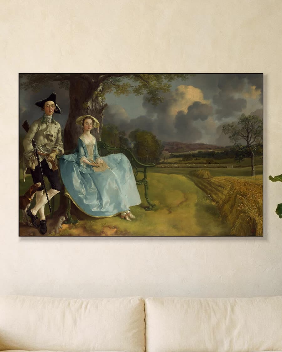 Portret van Mr. en Mrs. Andrews in een aluminium frame aan dezelfde muur