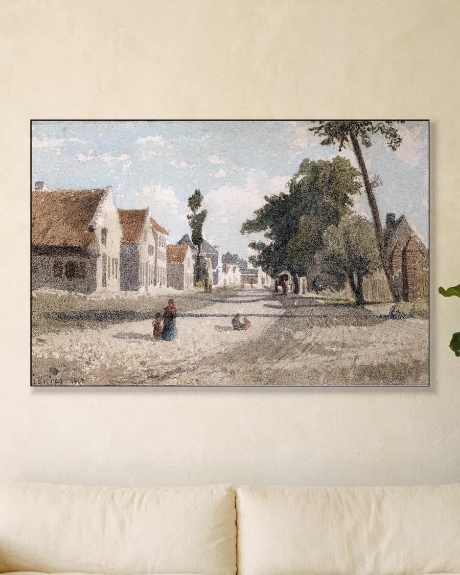 Dorpsstraat in de zon in een aluminium frame aan dezelfde muur