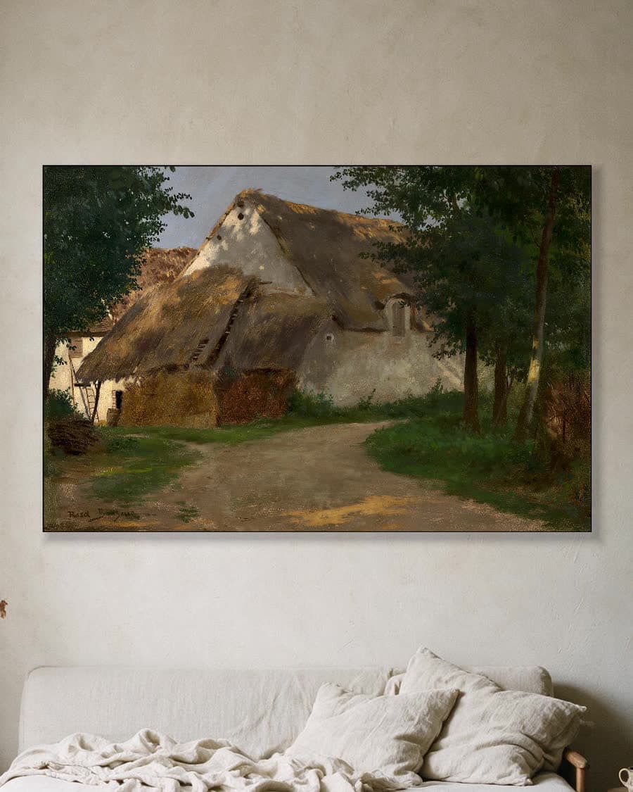 De boerderij aan de rand van het bos in een aluminium frame aan dezelfde muur