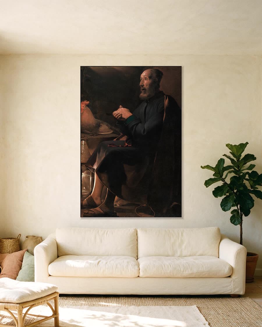 De boetvaardige Petrus in een aluminium frame aan dezelfde muur