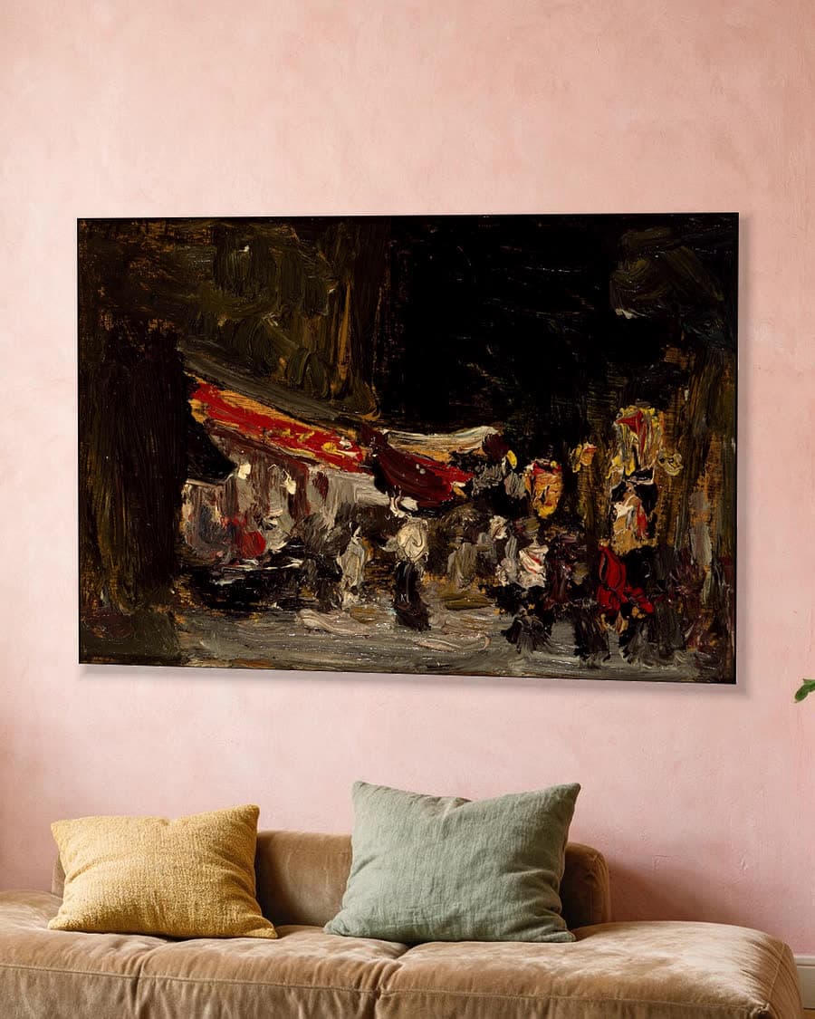 Avond op de pier in een aluminium frame aan dezelfde muur