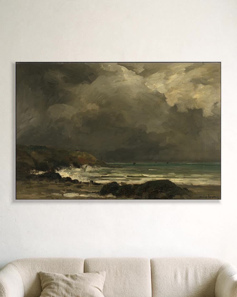 De brekende golven in een aluminium frame aan dezelfde muur