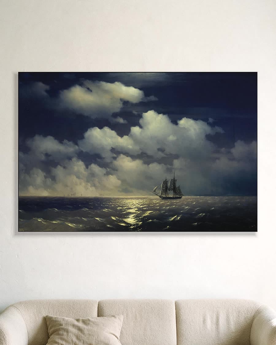 De brik Mercurius ontmoet het Russische eskader in een aluminium frame aan dezelfde muur