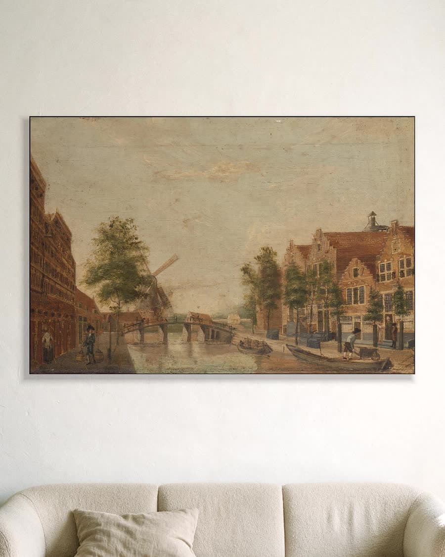 De Brouwersgracht te Amsterdam in een aluminium frame aan dezelfde muur