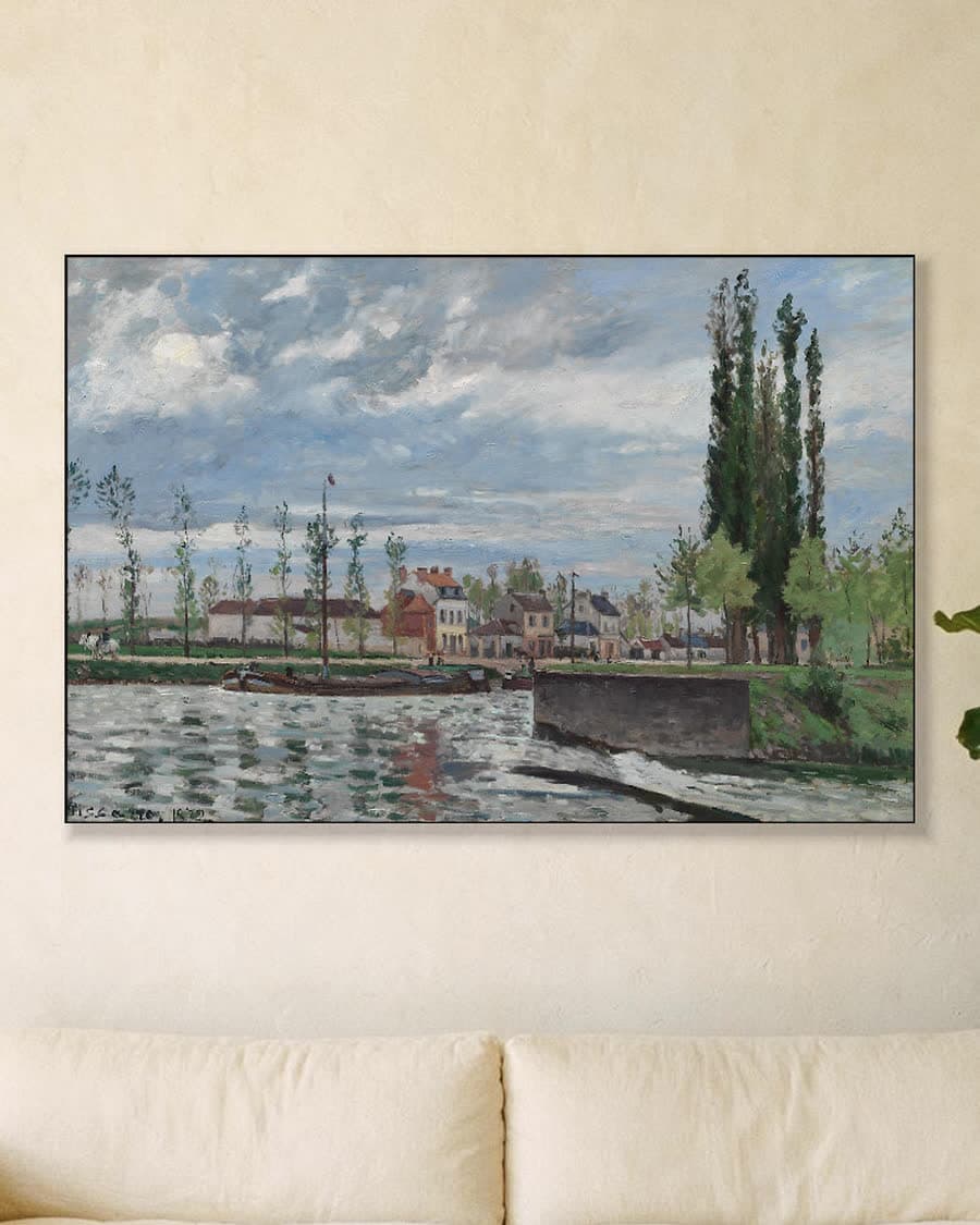 De sluis bij Pontoise in een aluminium frame aan dezelfde muur