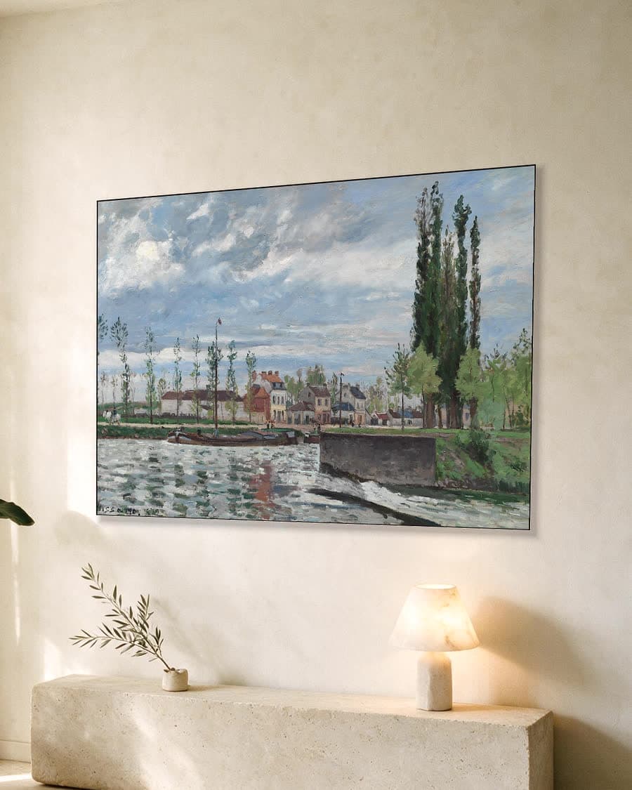 De sluis bij Pontoise in een aluminium frame aan dezelfde muur