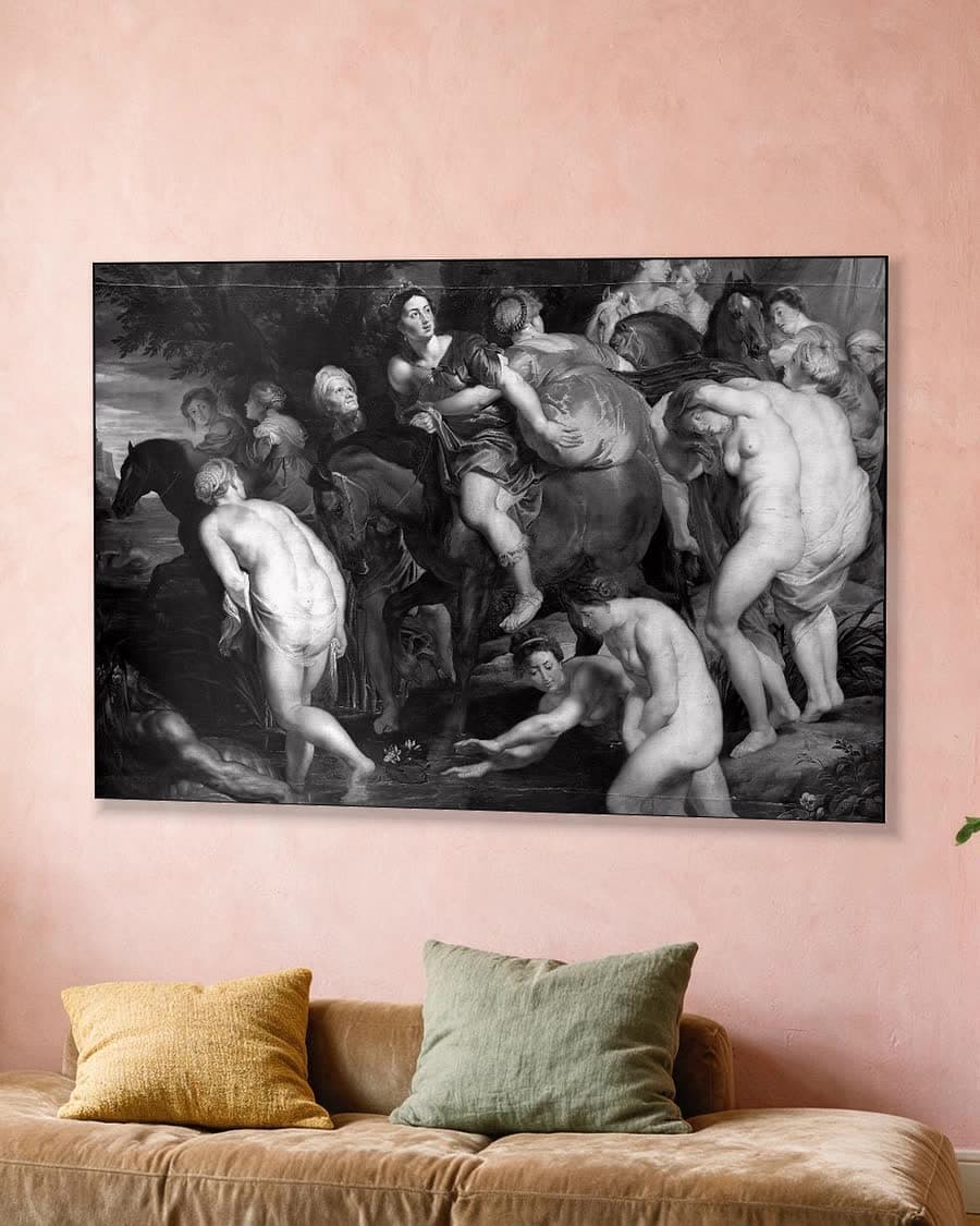 De vlucht van Cloelia in een aluminium frame aan dezelfde muur