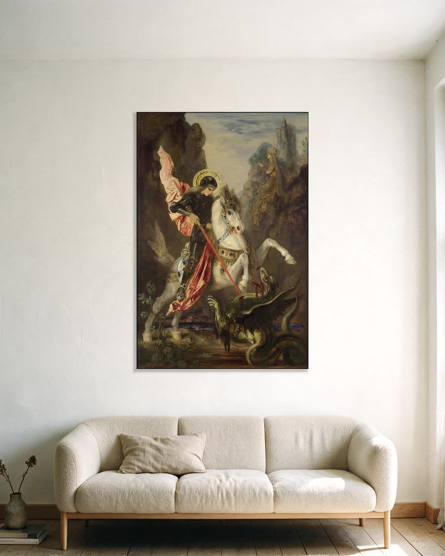 Sint-Joris en de draak in een aluminium frame aan dezelfde muur