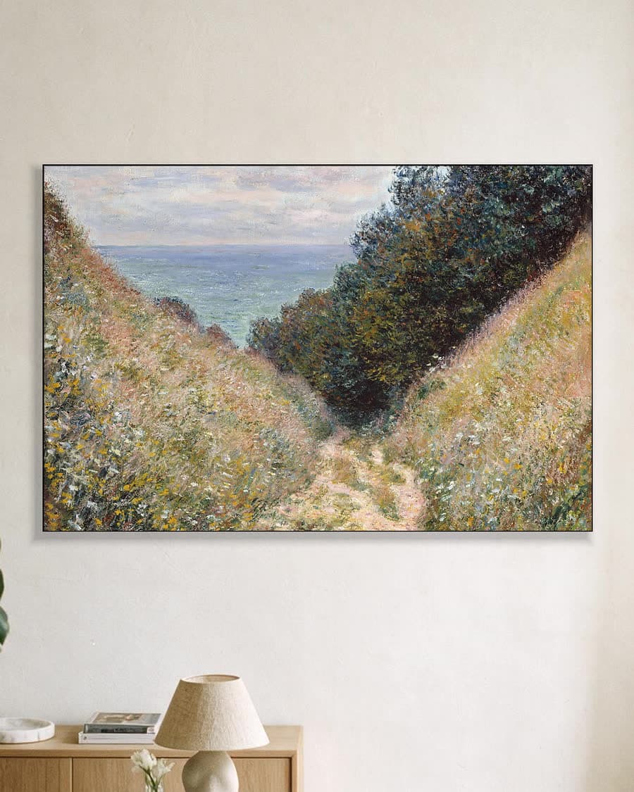 Weg bij La Cavée, Pourville in een aluminium frame aan dezelfde muur