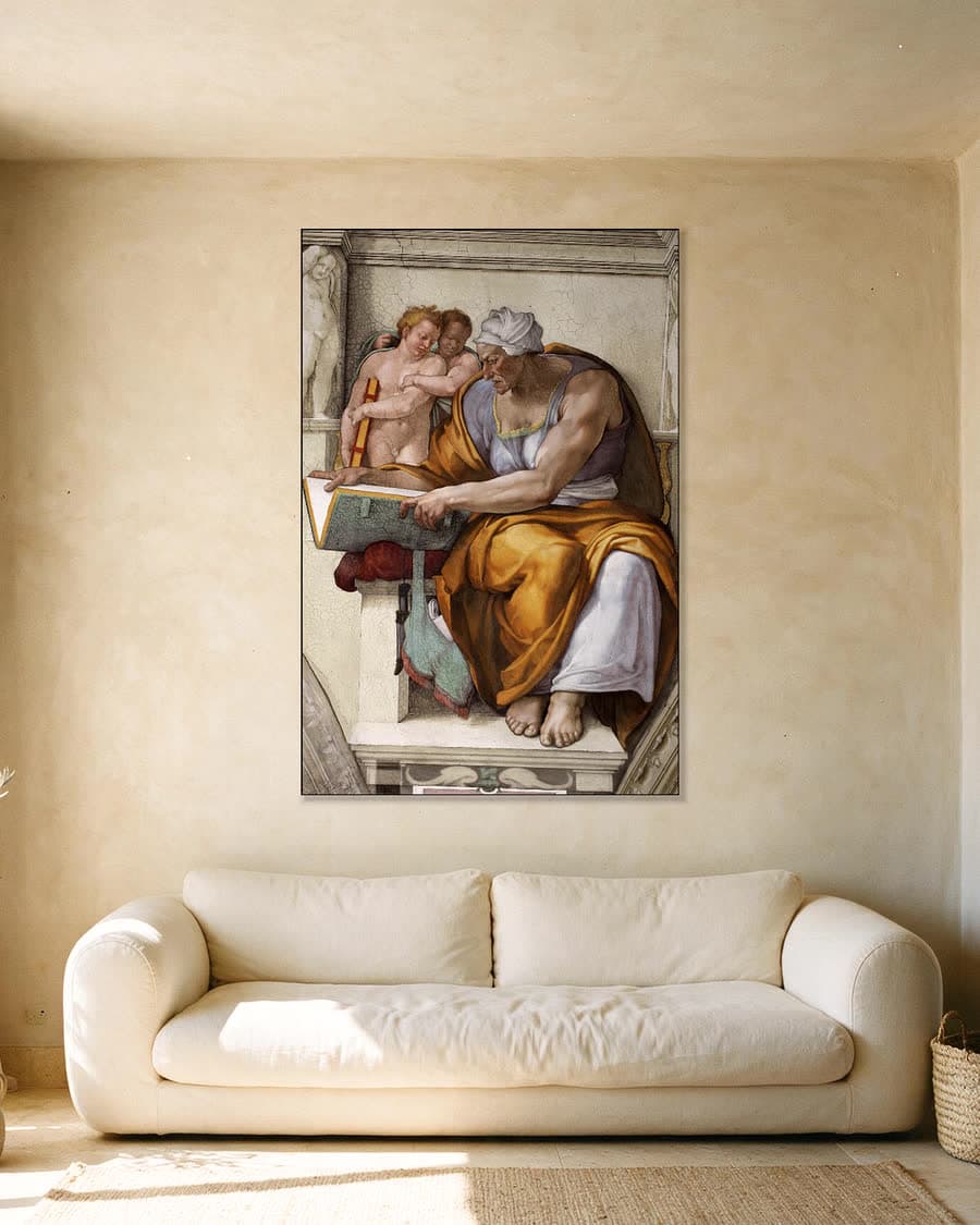 De Cumaeïsche Sibille in een aluminium frame aan dezelfde muur