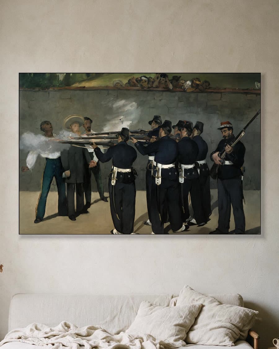 De executie van keizer Maximiliaan in een aluminium frame aan dezelfde muur