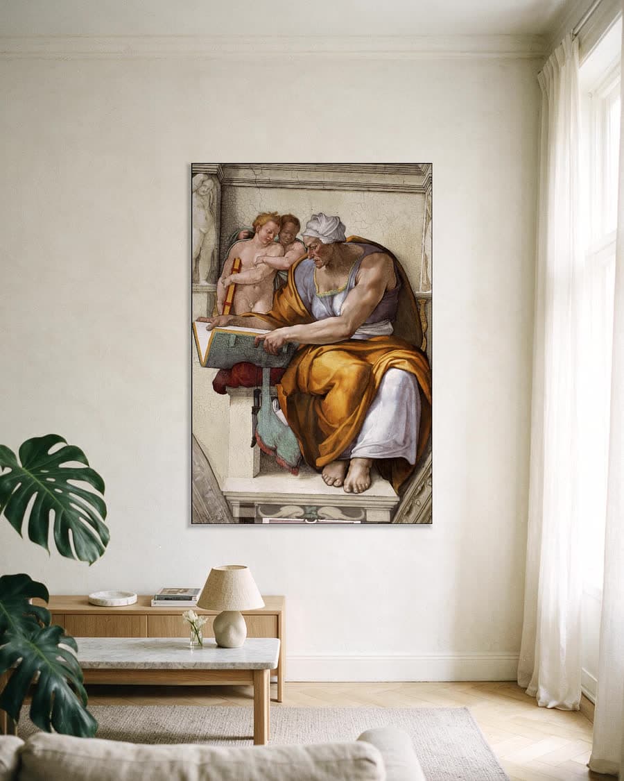 De Cumaeïsche Sibille in een aluminium frame aan dezelfde muur
