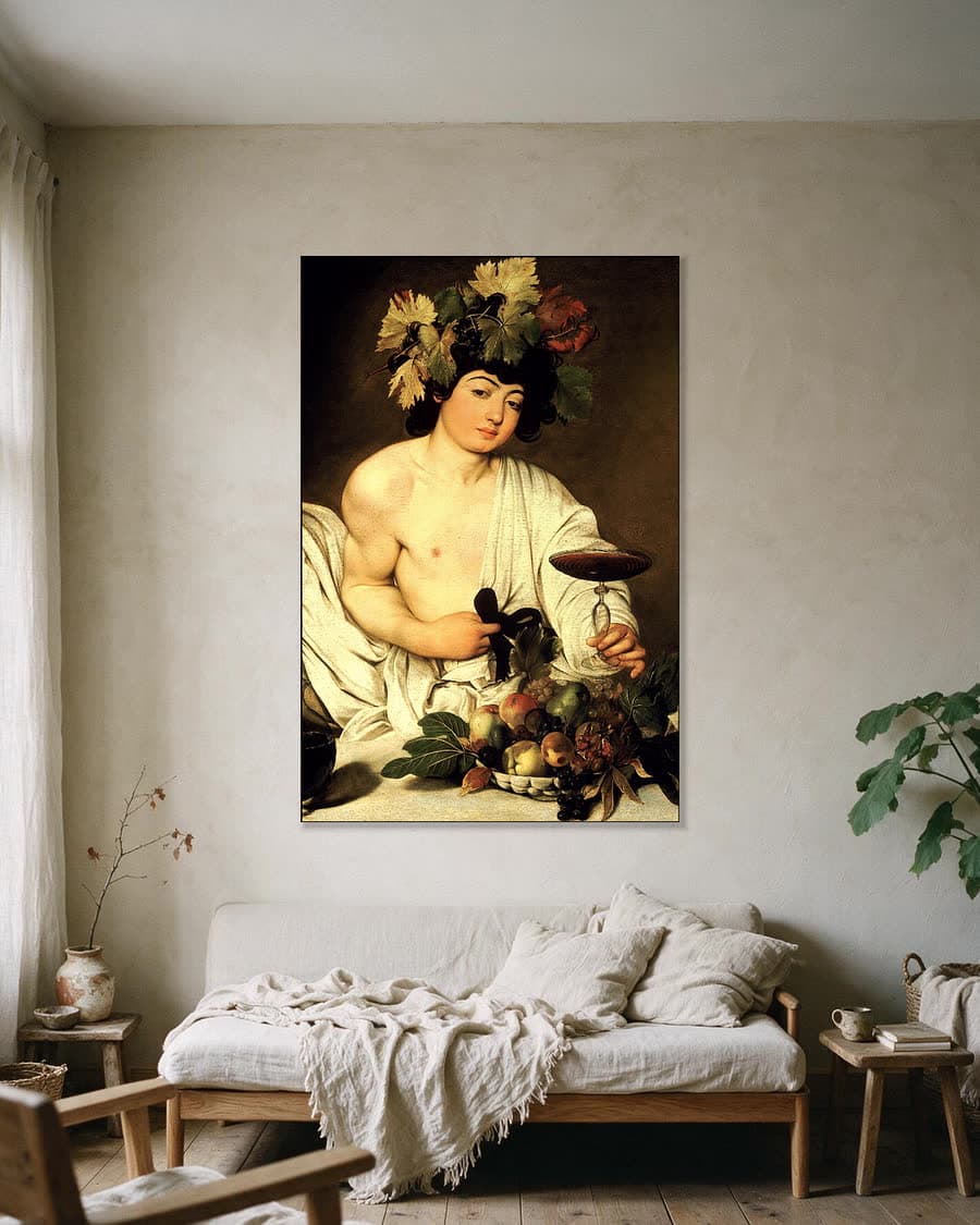 Bacchus in een aluminium frame aan dezelfde muur