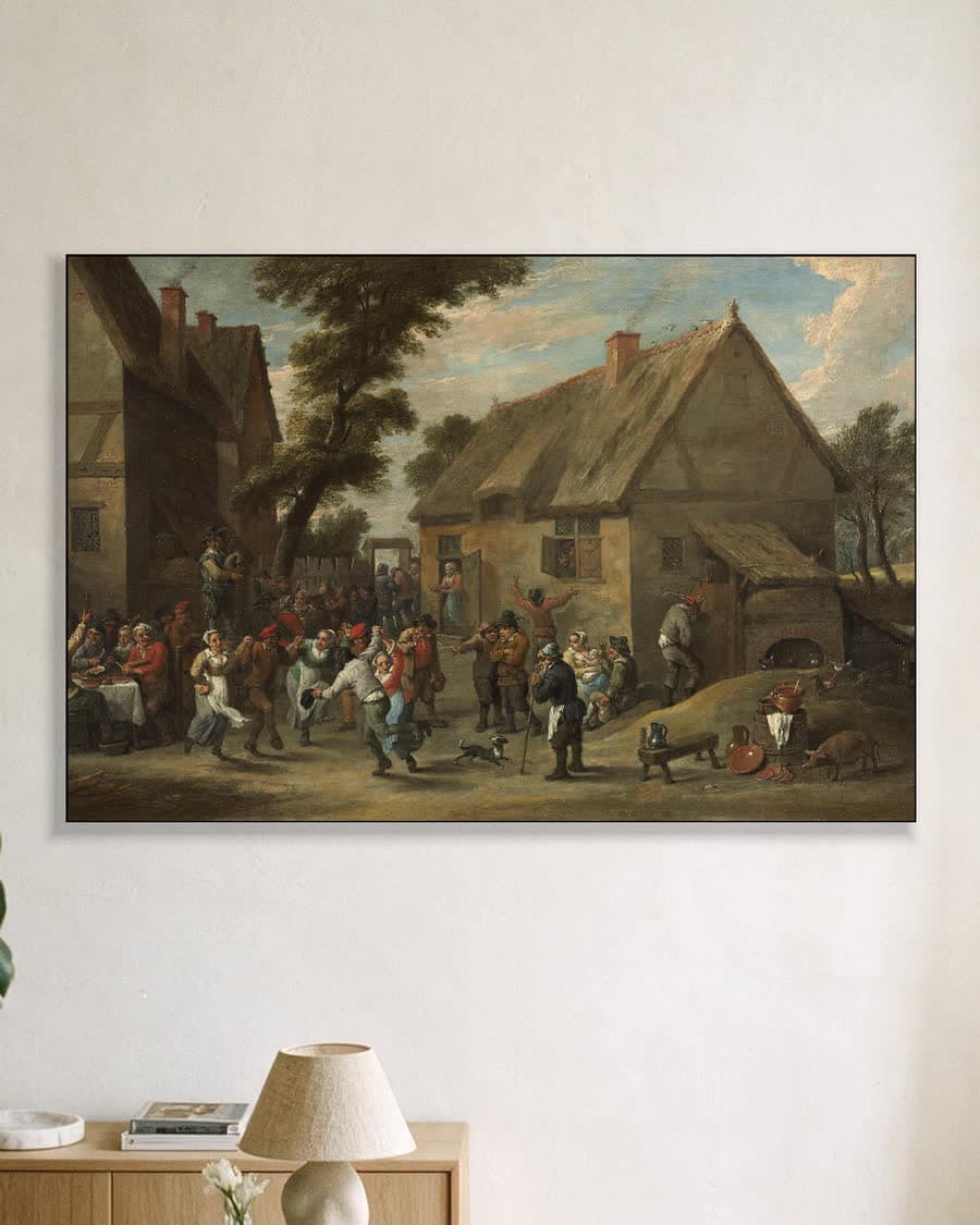 Dorpsfeest in een aluminium frame aan dezelfde muur