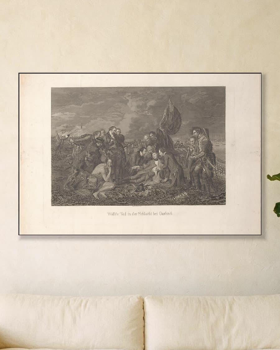 De dood van generaal Wolfe in een aluminium frame aan dezelfde muur