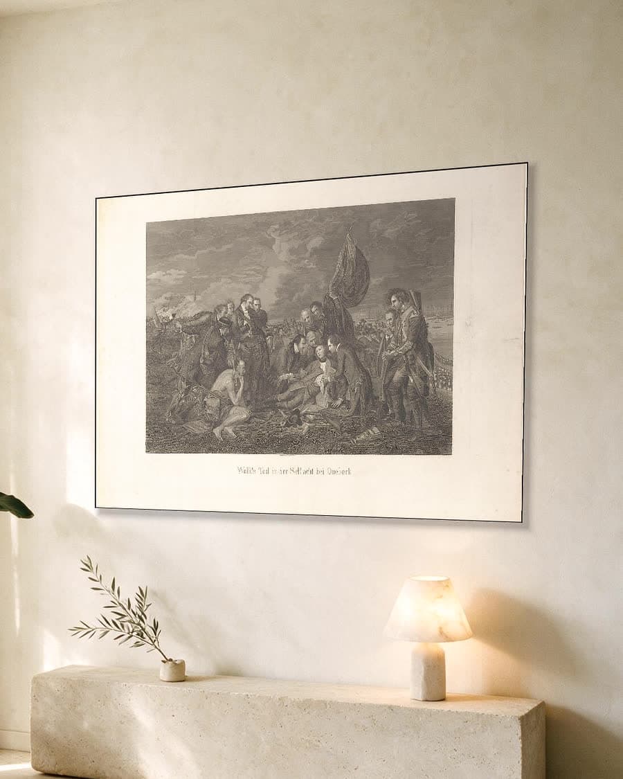 De dood van generaal Wolfe in een aluminium frame aan dezelfde muur