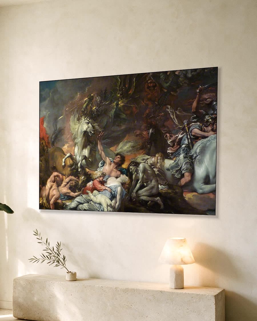 De dood op het bleke paard in een aluminium frame aan dezelfde muur