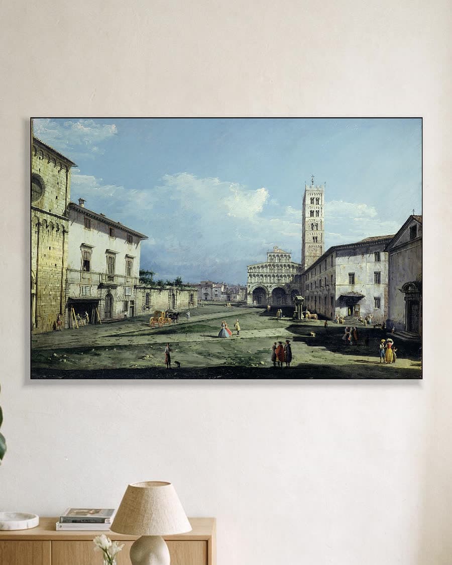 Levendig plein in Lucca in een aluminium frame aan dezelfde muur