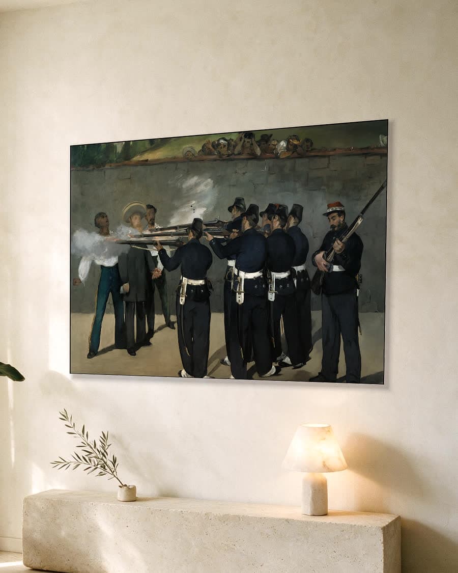 De executie van keizer Maximiliaan in een aluminium frame aan dezelfde muur