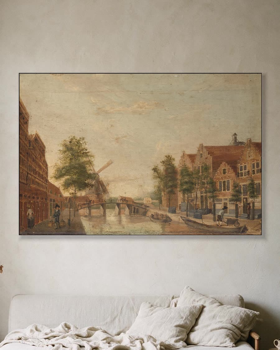 De Brouwersgracht te Amsterdam in een aluminium frame aan dezelfde muur