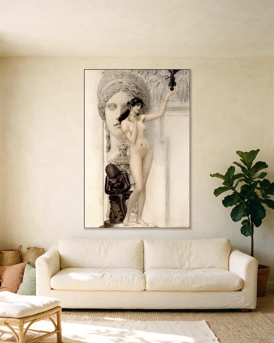 Allegorie van de Beeldhouwkunst in een aluminium frame aan dezelfde muur